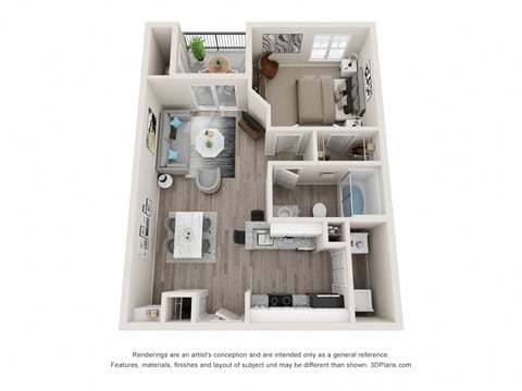 Floor plan for 1 bed, 1 bath, 565 sqft